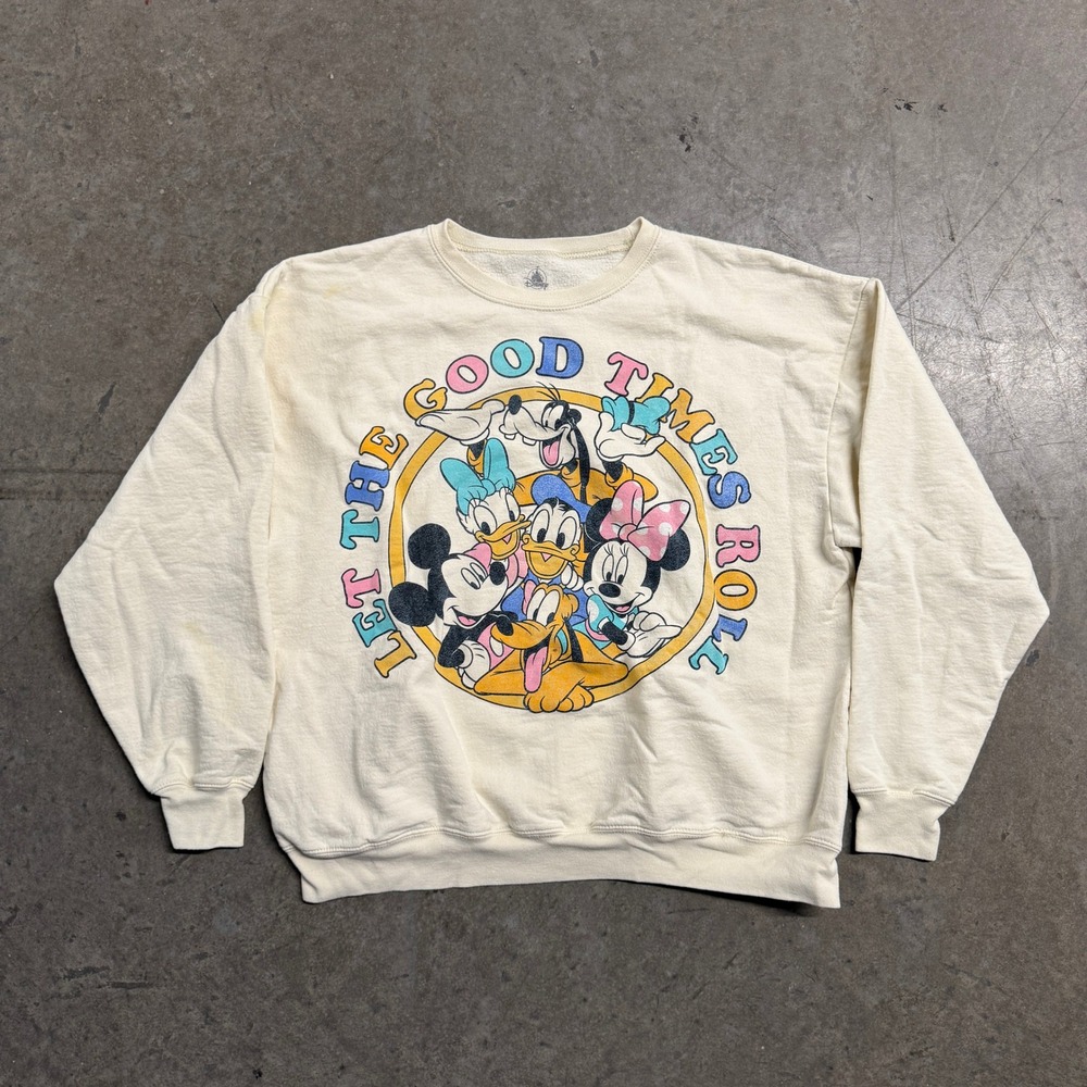 Disney Let The Good Times Roll Mickey & Friends Cream Sweatshirt Womens LG